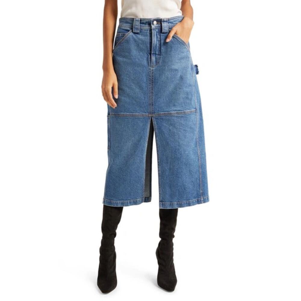 A.L.C. Denim Front Split Midi Skirt Blue Size 6